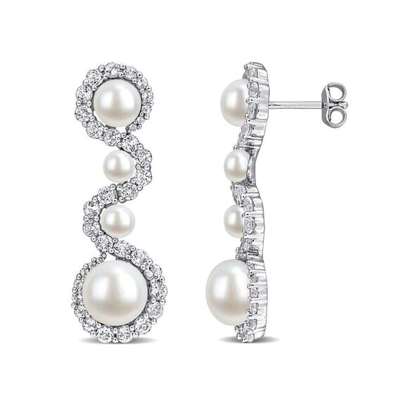 3.29 Carat (ctw) White Topaz and Pearl Dangle Earrings Silver